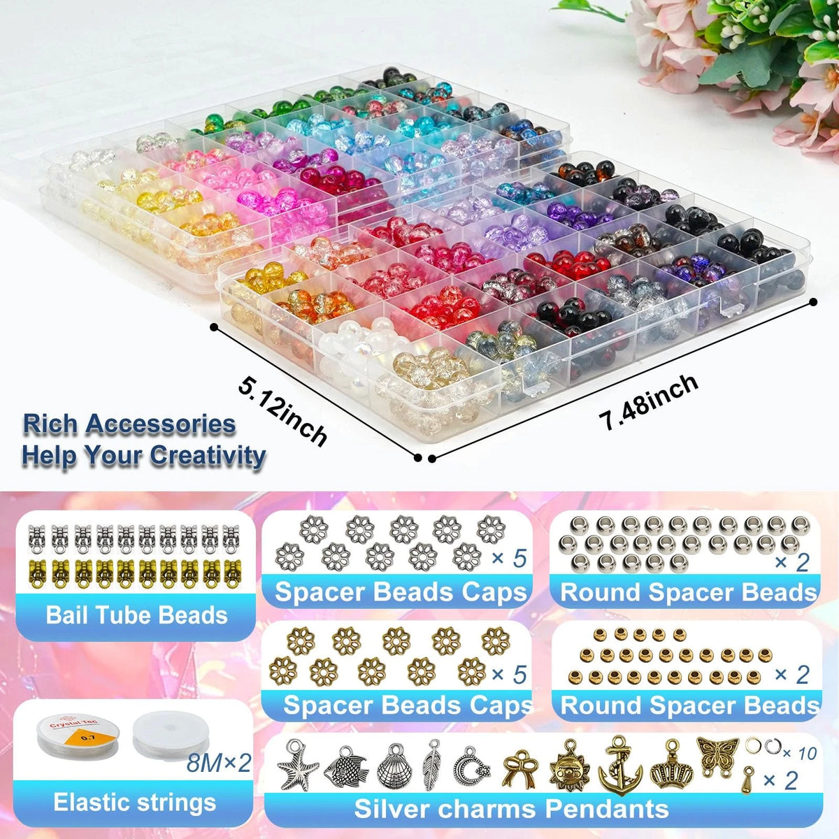 8mm Glass Beads for Bracelet Making (48 Colors)