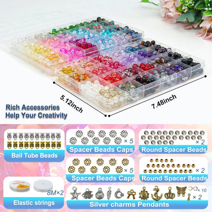 8mm Glass Beads for Bracelet Making (48 Colors)