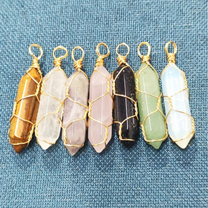 7PC Gold Wire Wrapped Hexagonal Pendant for DIY Gift