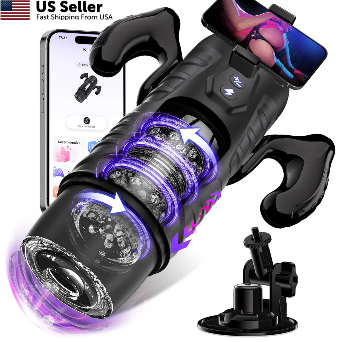 Male Masturbator for Men - 7 Thrusting, Coal Black