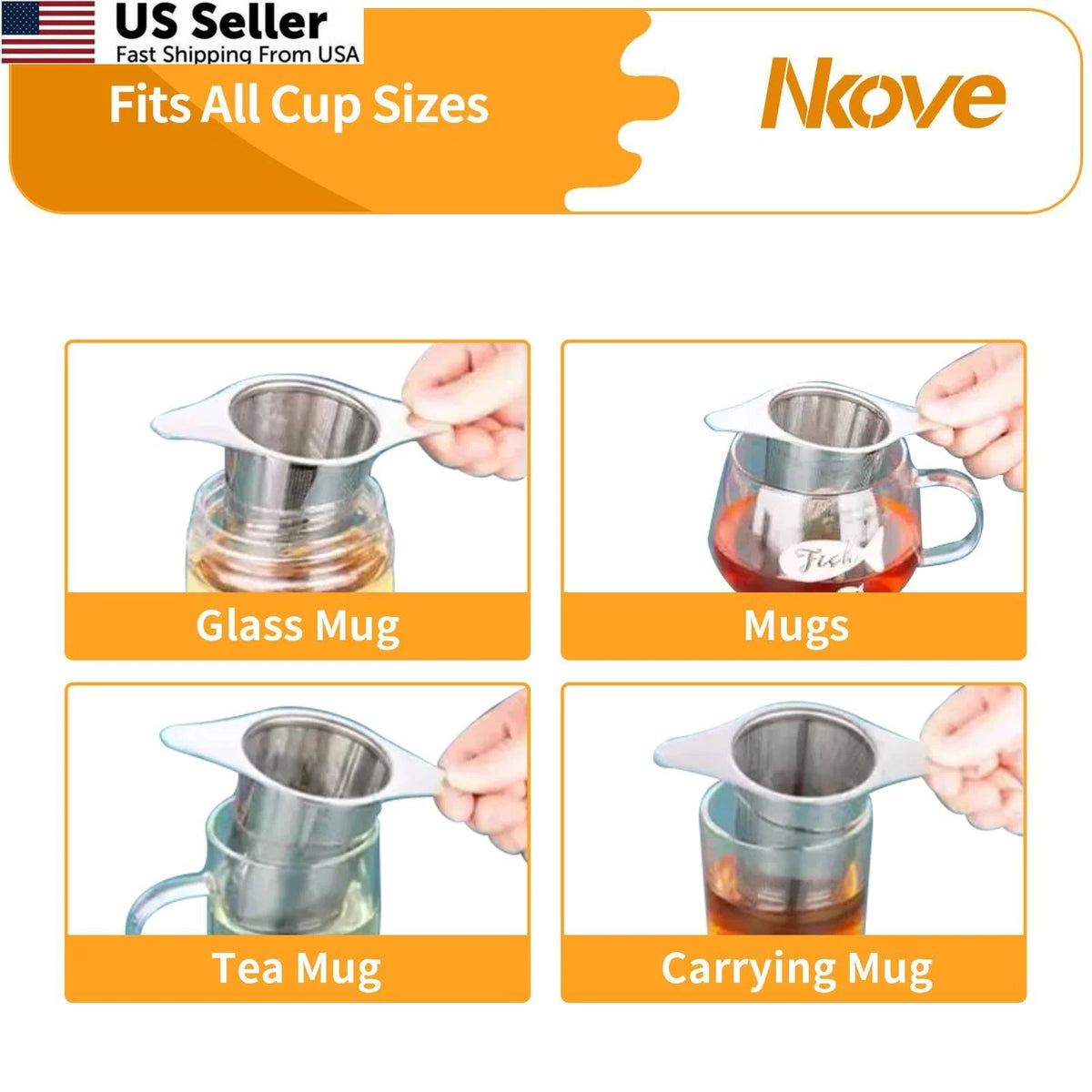 Universal Tea Infuser with Lid for Mugs - Stainless Steel Filter, Silver