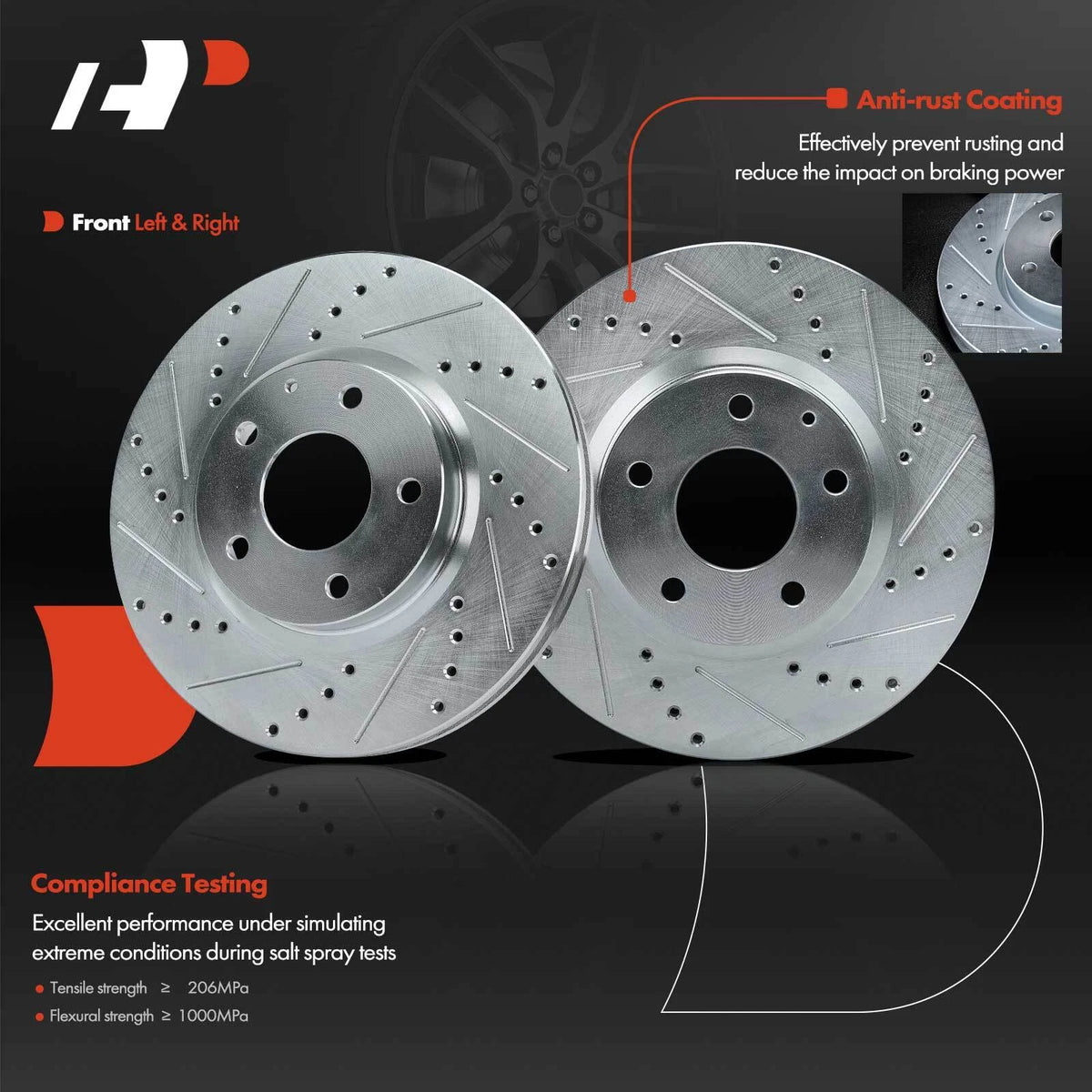 Set of 4 Drilled Brake Rotors & Ceramic Pads for Mazda 6 (2014–2018) 63180071L, 63180071R, 63380071L, 63380071R