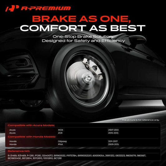 Set of 2 Rear Brake Rotors & Ceramic Pads for Honda Pilot Odyssey (2009–2015) - 12040072, BR900532, PRT5784