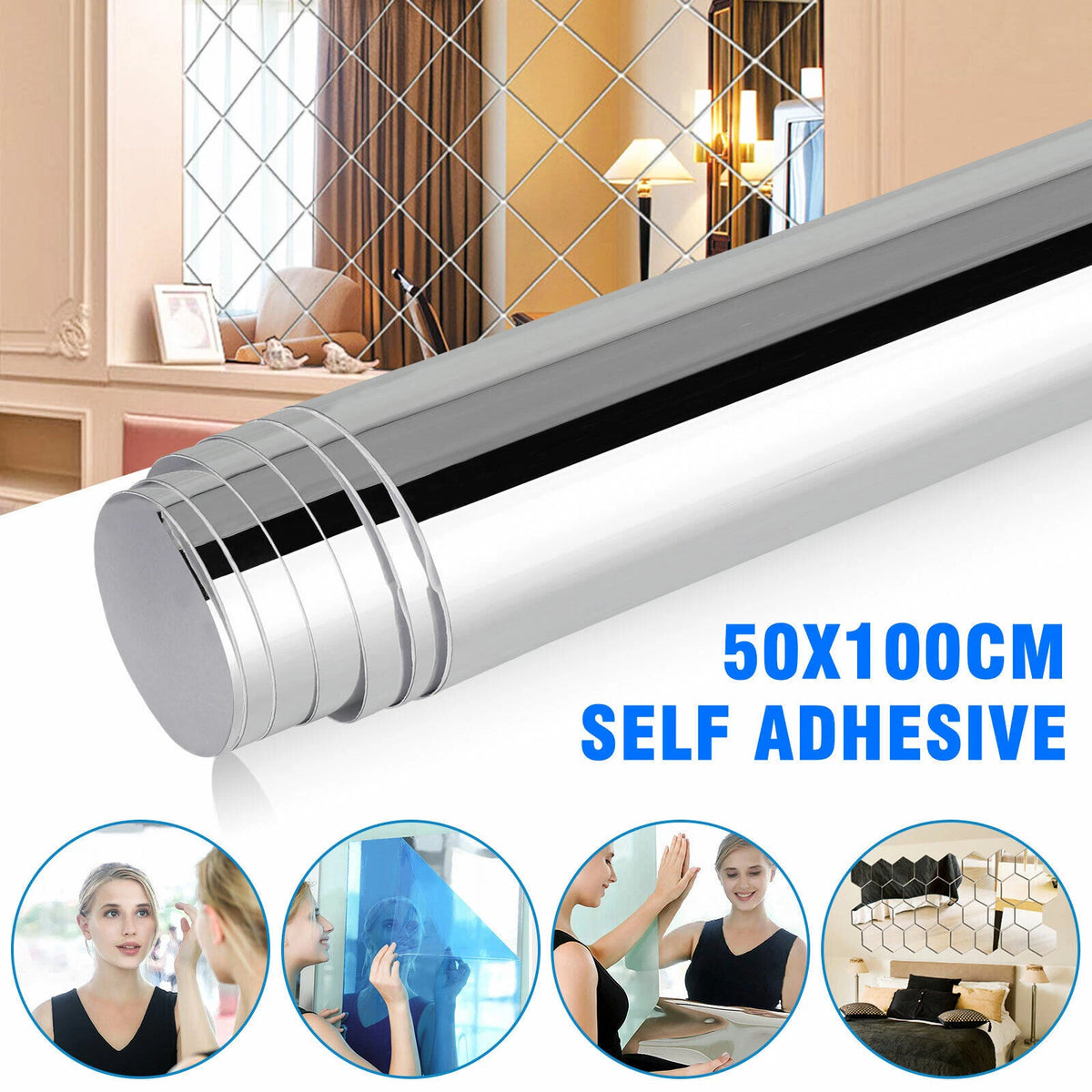 Mirror Reflective Wall Stickers for Kitchen Decor (Self-Adhesive)