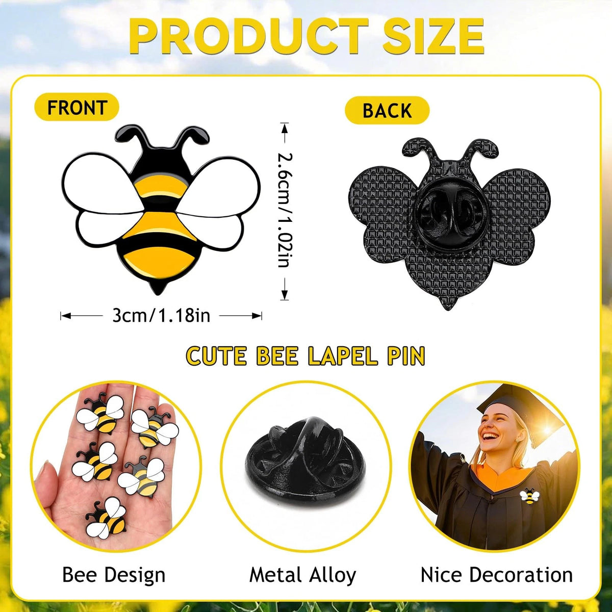 60Pcs Bee Pins for (No Specific Years)