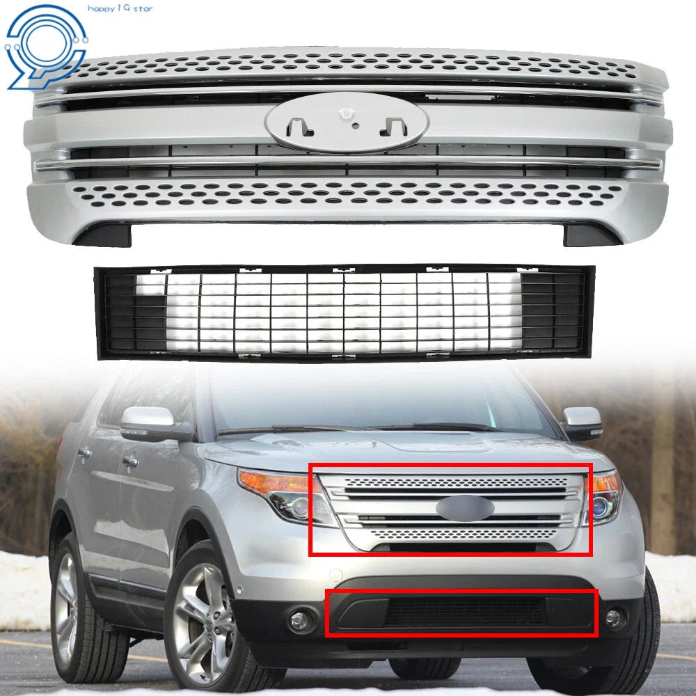 Front Bumper Grille Assembly in Silver for Ford Explorer 2011-2015