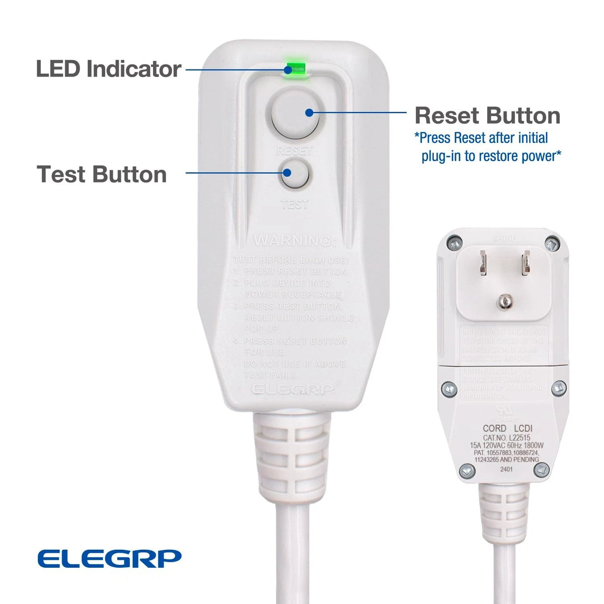 14AWG LCDI Power Cord Plug for A/C Air Conditioner