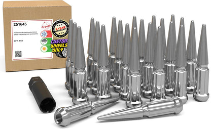 24 Pcs Chrome Thread Spike Spline Lug Nuts M12x1.5 for Chevy Ford Vehicles