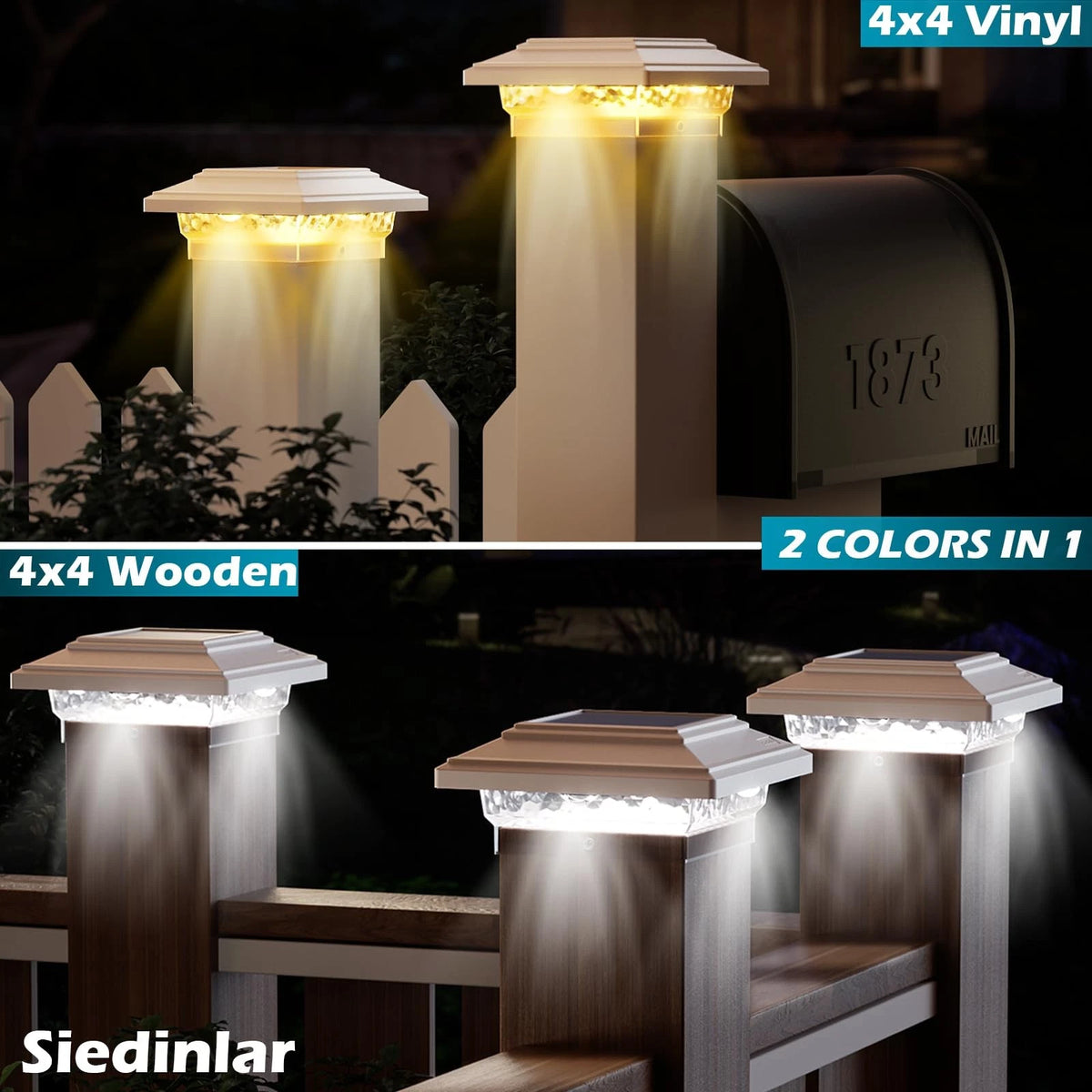 4x Solar Post Lights for Outdoor Use (Waterproof, 50 Lumens, 2 Modes)