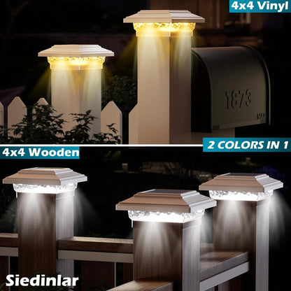 4x Solar Post Lights for Outdoor Use (Waterproof, 50 Lumens, 2 Modes)