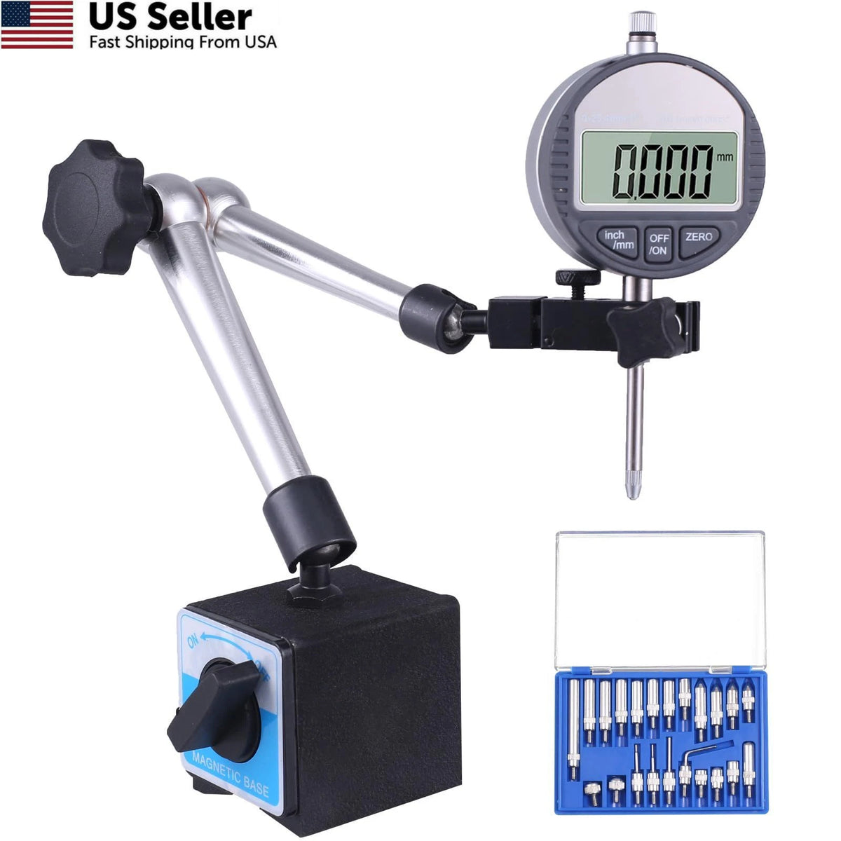 Electronic Digital Dial Indicator with Magnetic Base for Automotive Use