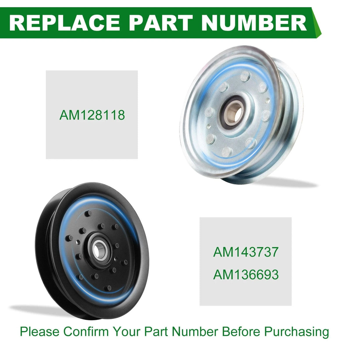 Flat Idler Pulley 2 Pack for Zero Turn Mower