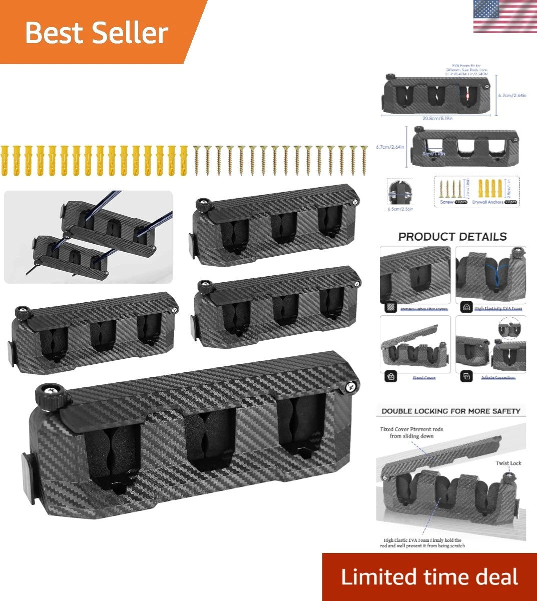 4-Pack Wall Mounted Fishing Rod Holders for Fishing Gear