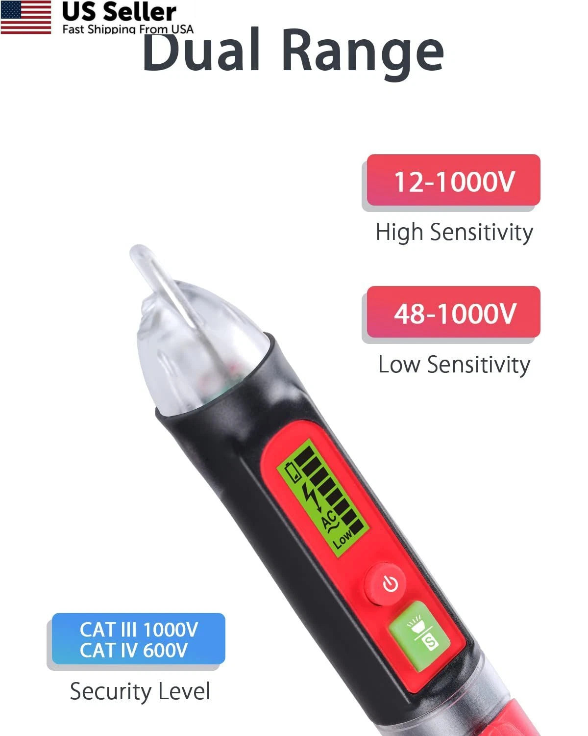 Non-Contact AC Voltage Detector Pen 12V-1000V/48V-1000V