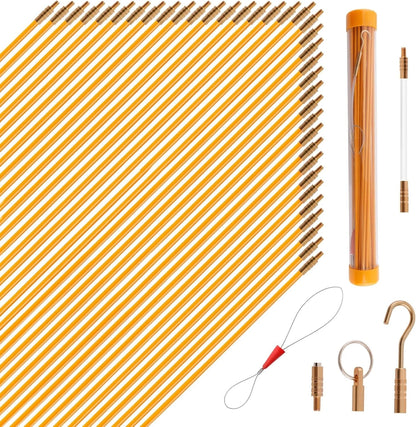 50FT Fiberglass Fish Tape Wire Puller Kit with Multiple Attachments