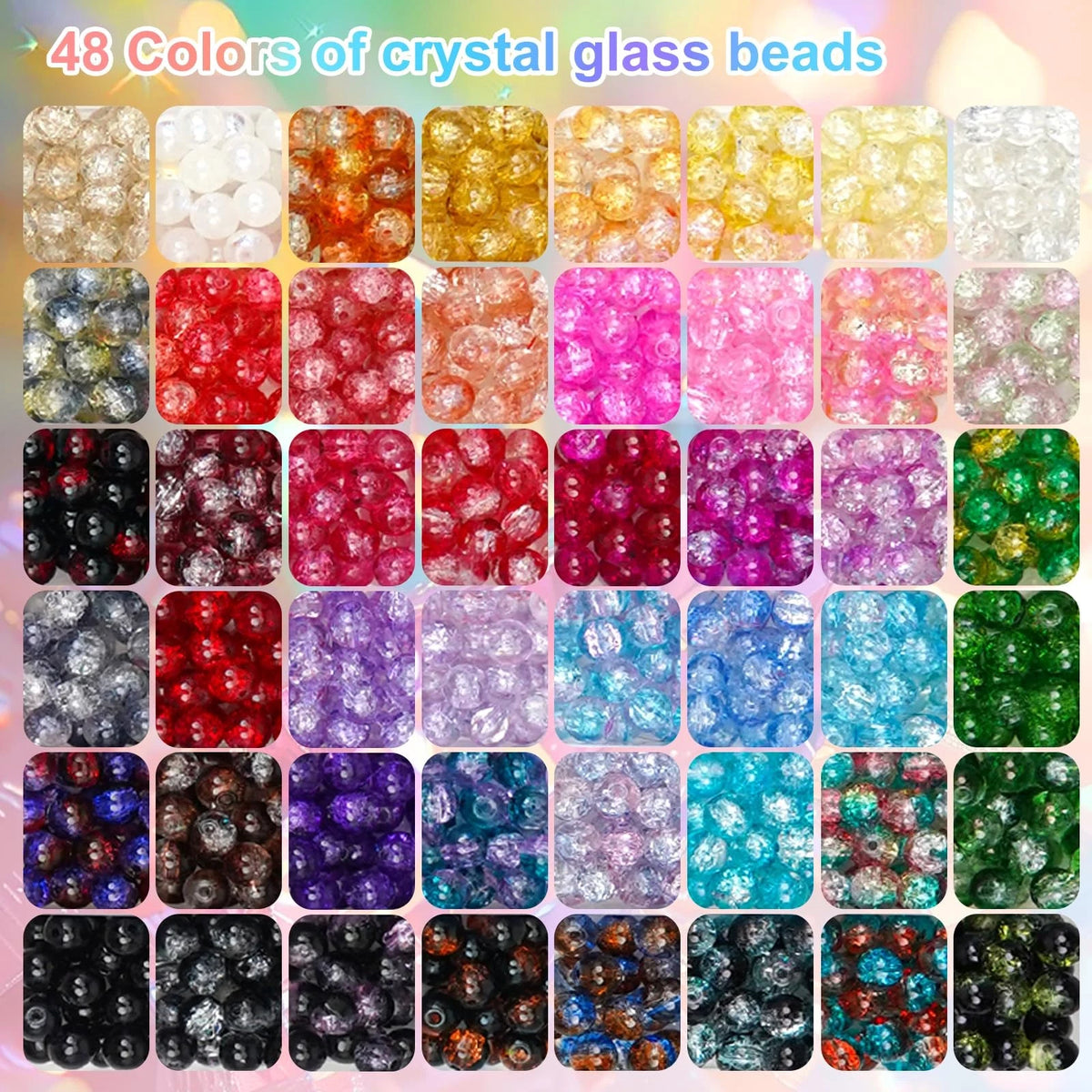 8mm Glass Beads for Bracelet Making (48 Colors)