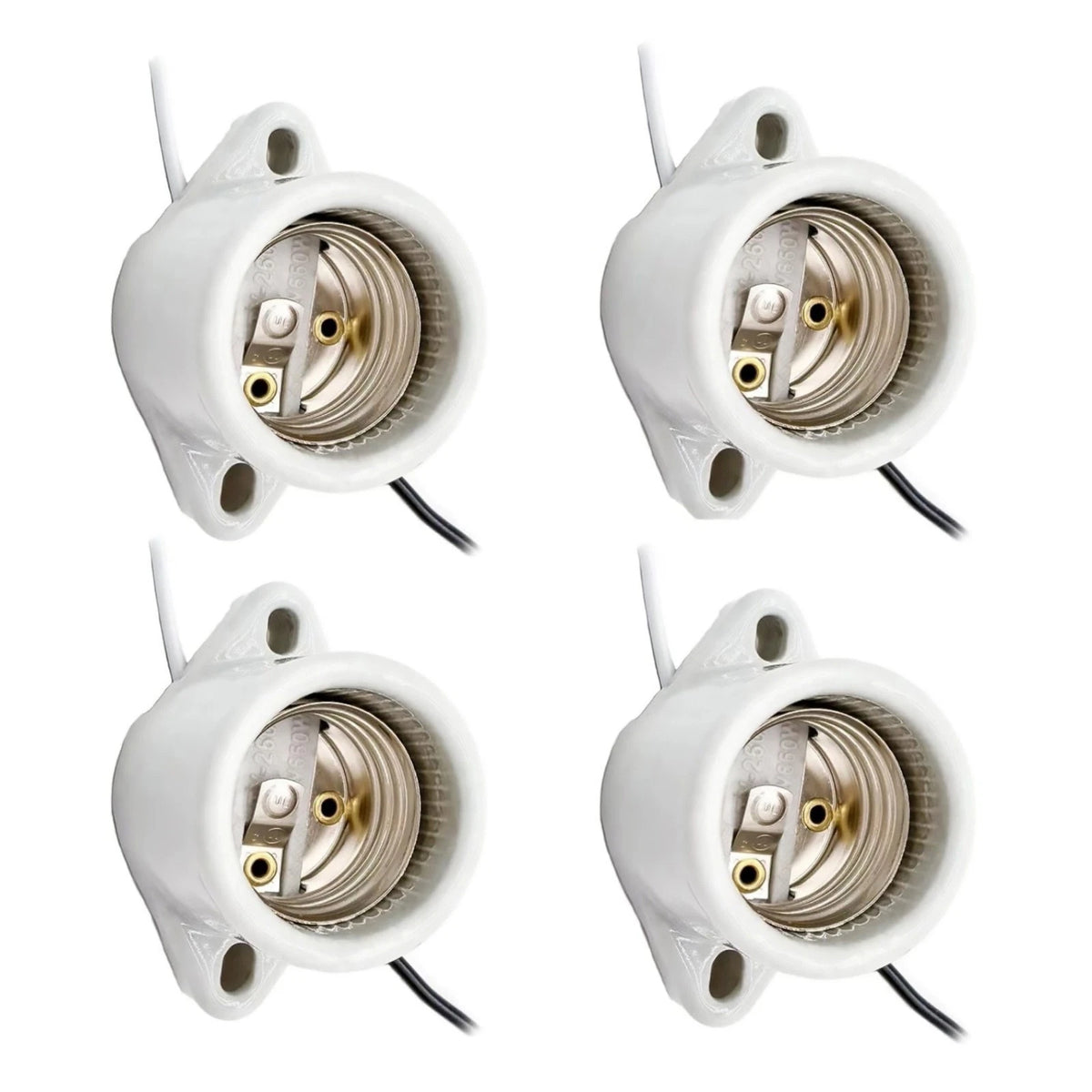 4X White Porcelain Light Sockets E26 E27 Bulb Holder Pre-Wired 660W 660V