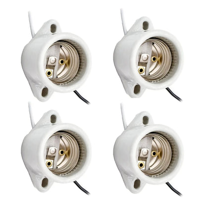 4X White Porcelain Light Sockets E26 E27 Bulb Holder Pre-Wired 660W 660V