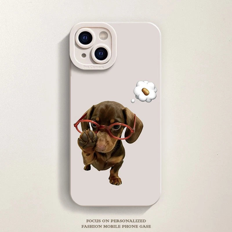 Funny Dachshund Glasses TPU Case for iPhone 11 12 13 14 15 16 17 Pro Max Plus