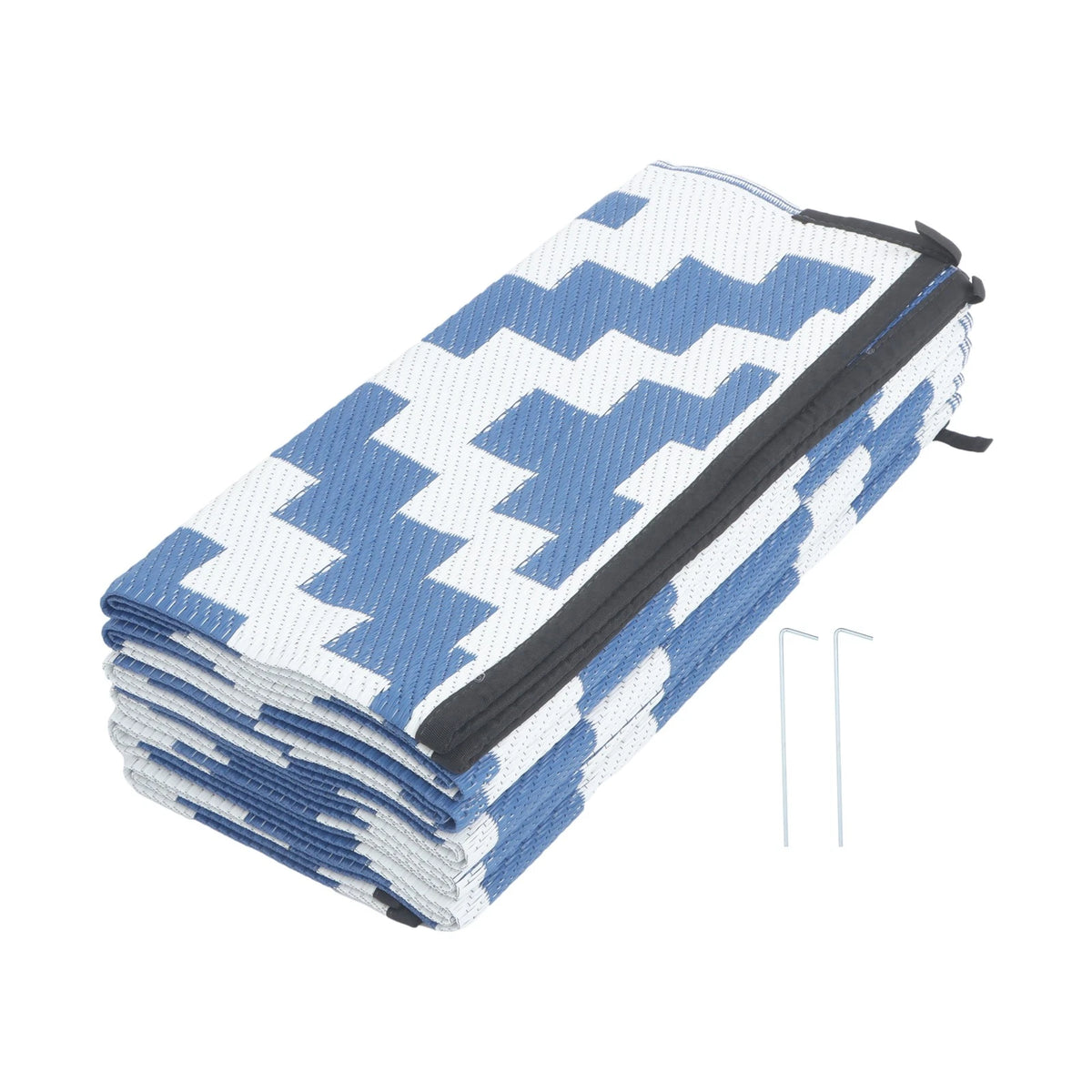9x12ft Outdoor Plastic Straw Rug for Camping - Navy Blue White