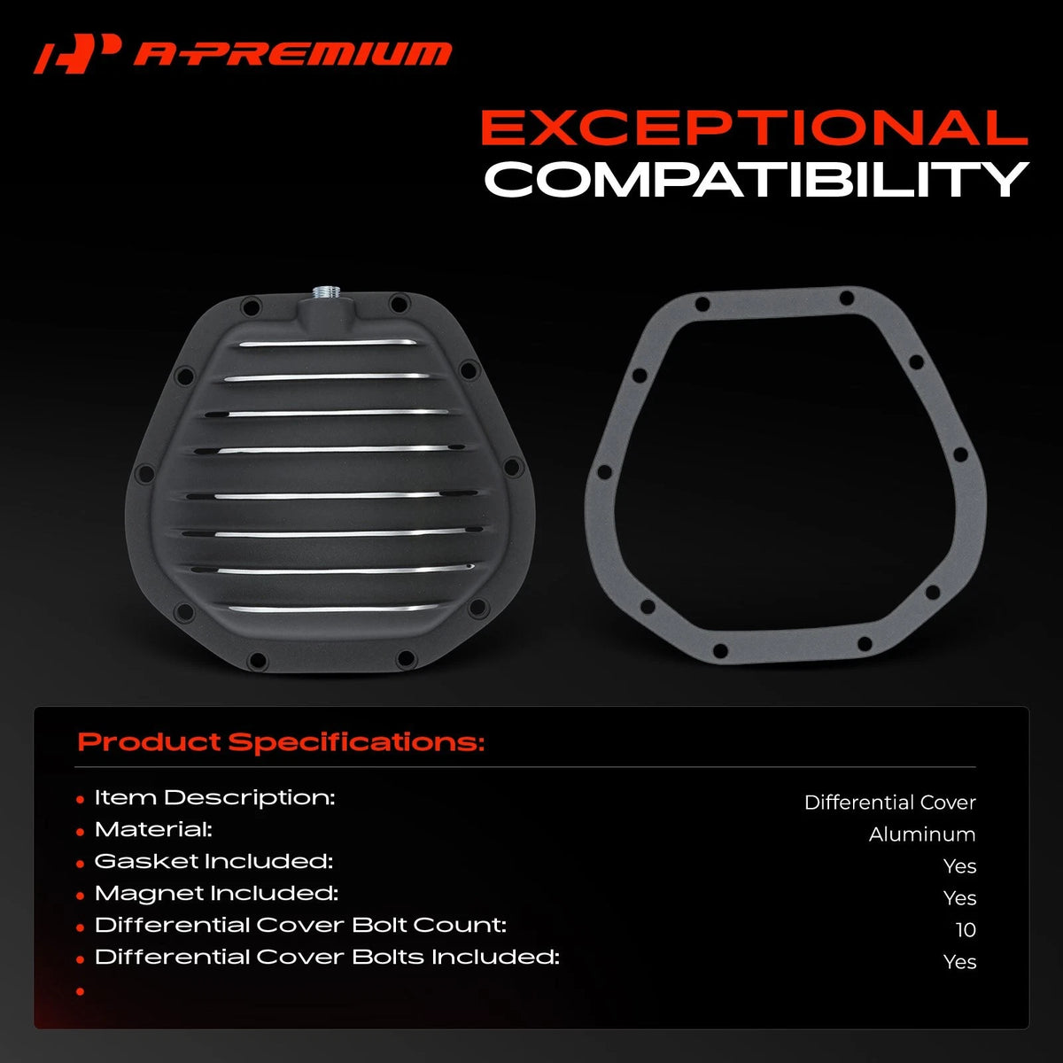 Rear Black Aluminum Differential Cover w/ Drain Plug for Chevrolet GMC (SPC4911BKKIT, 4911BKKIT)