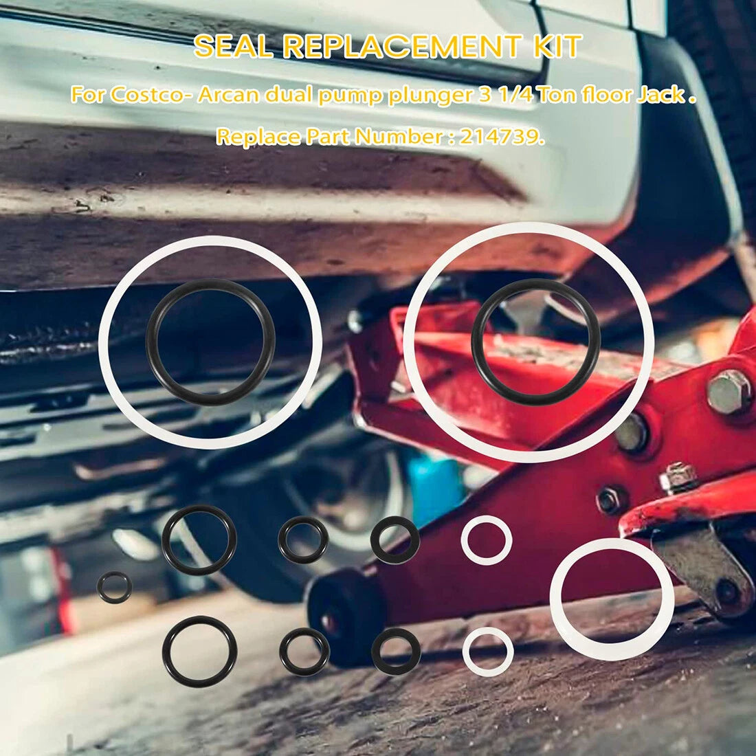 Seal Kits 214739 for Costco Arcan Dual Pump Plunger Floor Jack (3/3.25 Ton)