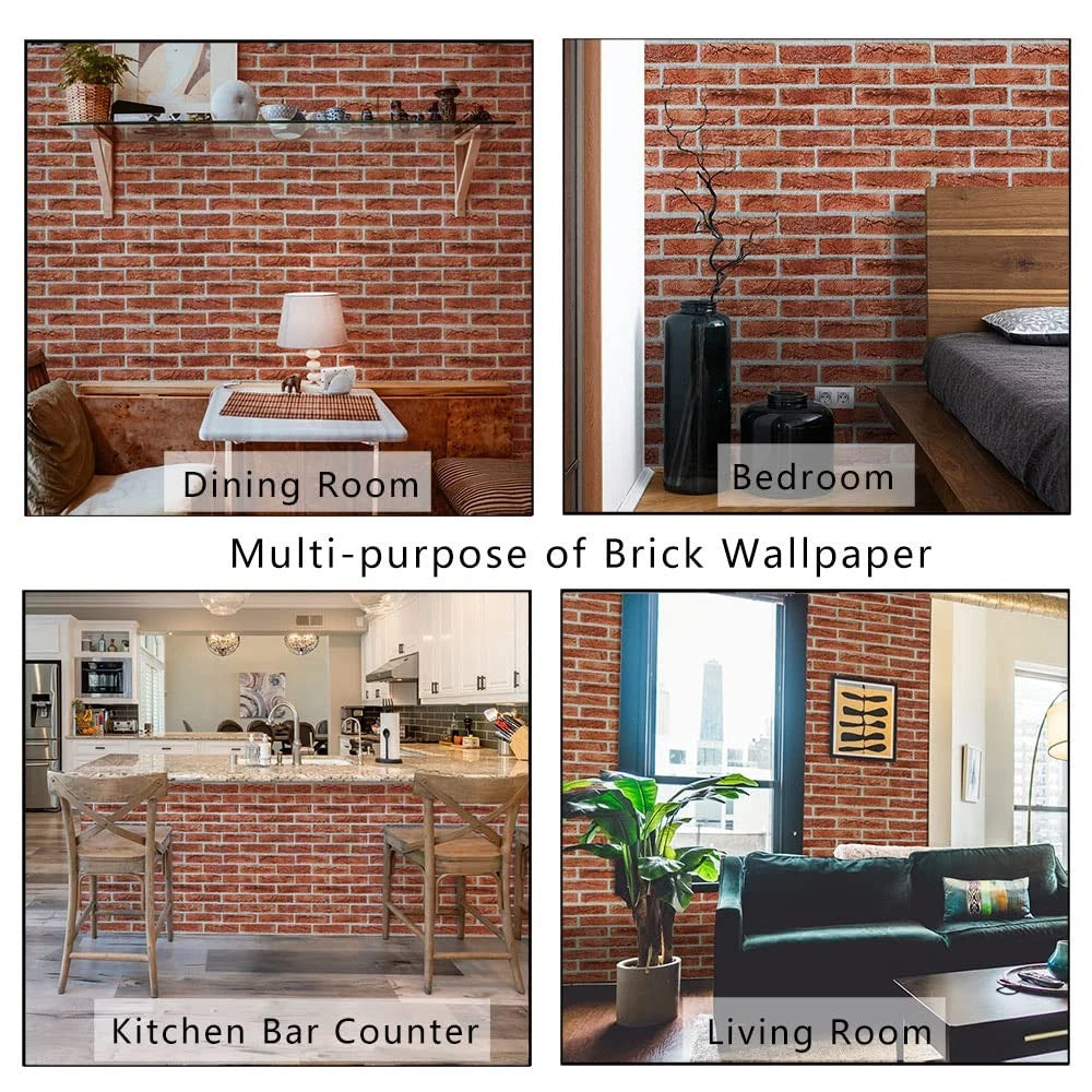 Peel and Stick Faux Brick Wallpaper for Home Decor (Removable 17.7" x 118")