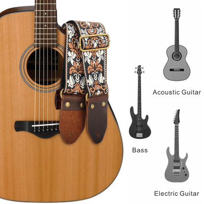 Guitar Straps for Bass Electric Acoustic Guitar - Adjustable Vintage Embroidered