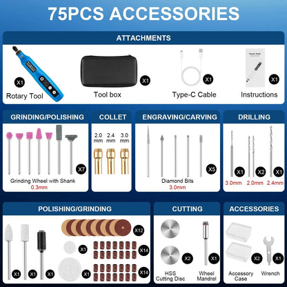 Cordless Rotary Tool Multi-Purpose Power Kit with 75 Blue