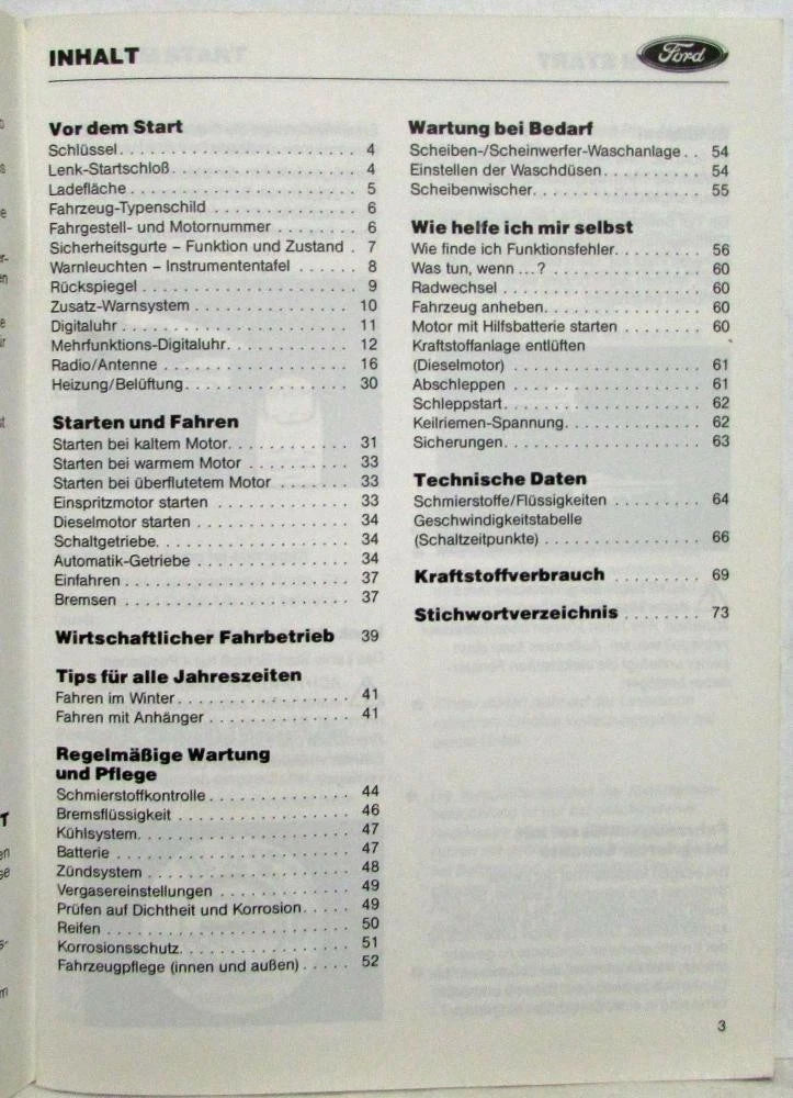 Owners Manual for Ford (1984) - German Text
