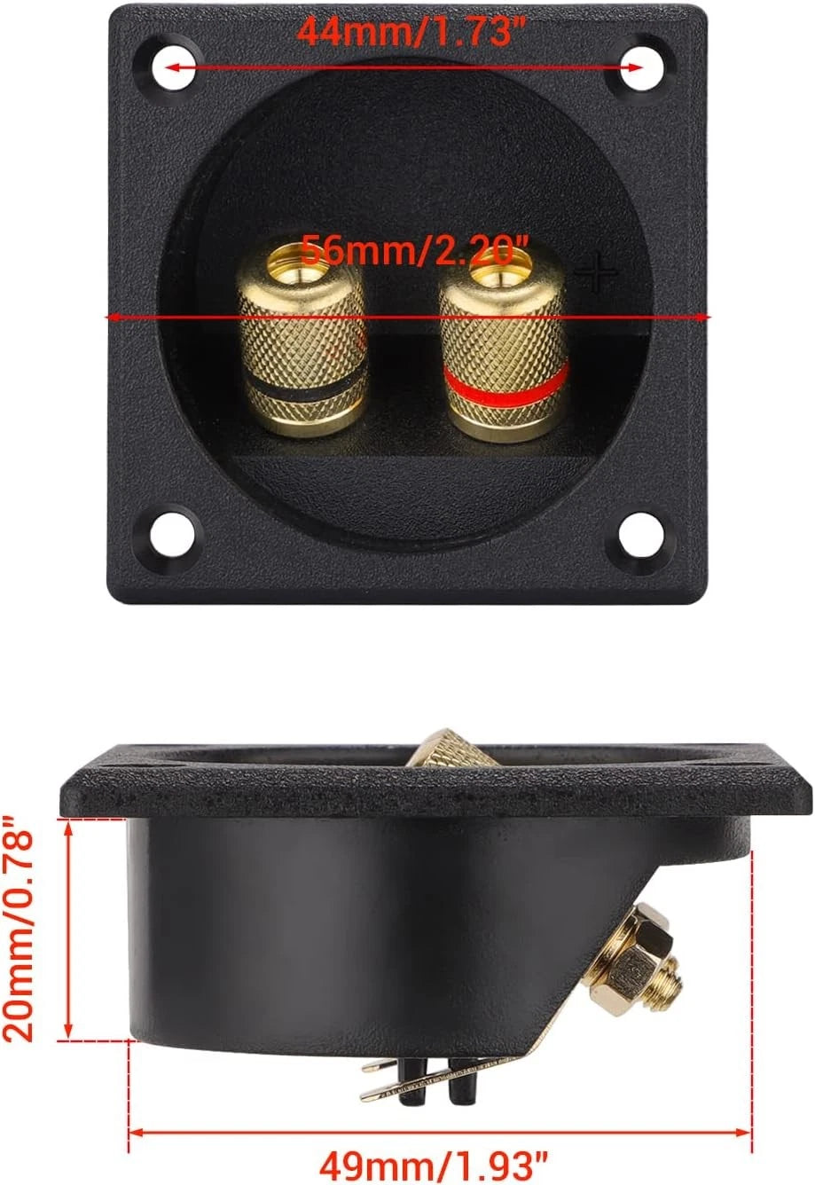 2X 2.2 Inch Square 2-Way Speaker Box Terminal Cup for Universal Fit