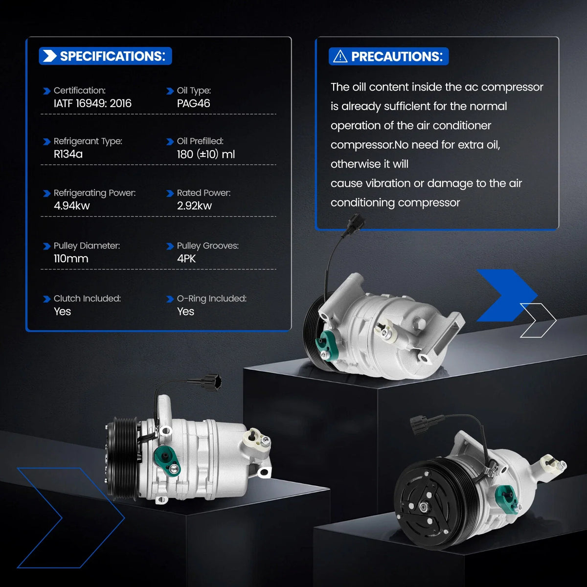 A/C Compressor 5.3L 6.2L for GMC Sierra 1500 (2014-2019) 22986660