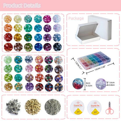 1300PCS 8mm Mixed Crackle Glass Beads for Bracelets Making