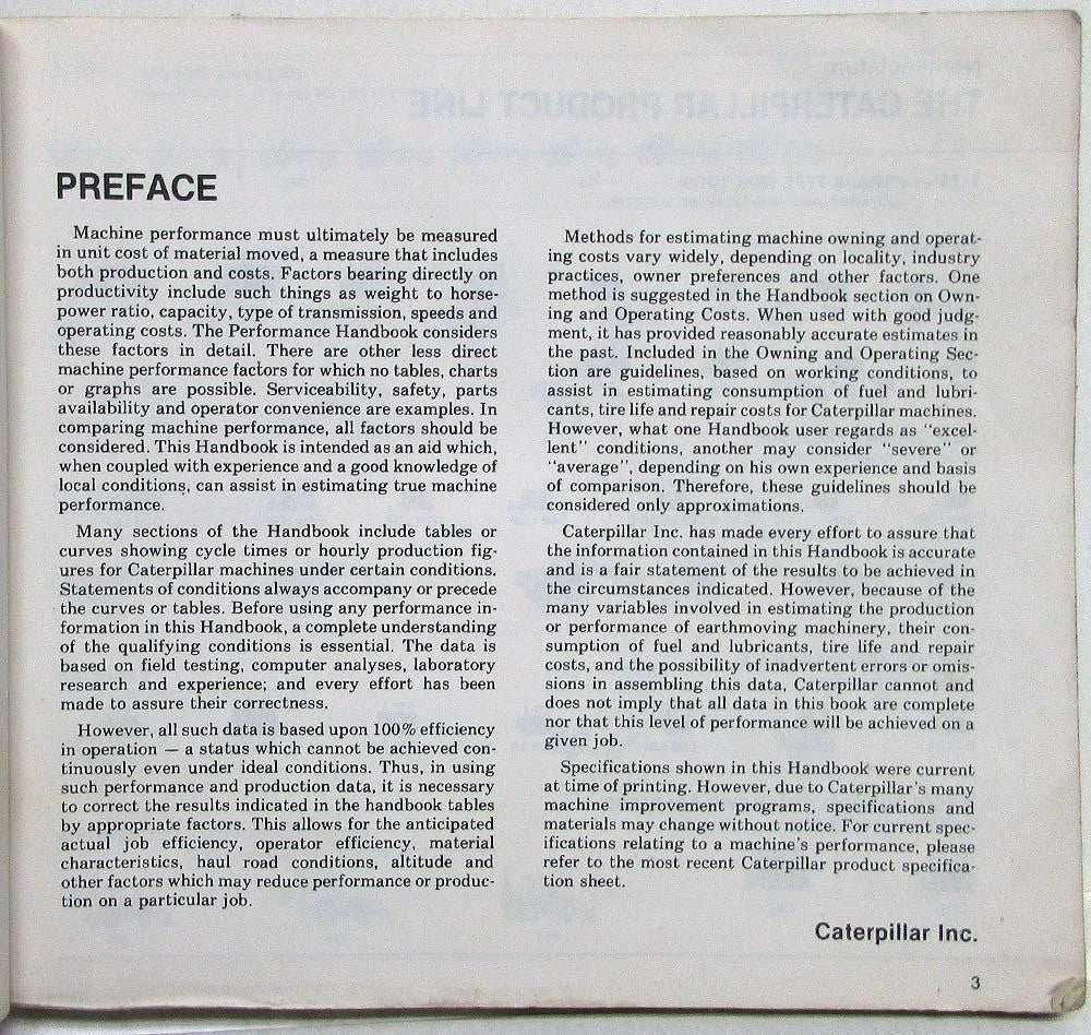 Performance Handbook for Caterpillar (1987)
