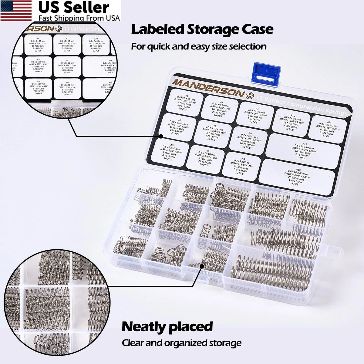 185 Pcs Compression Springs Assortment 0.197" x 0.394"