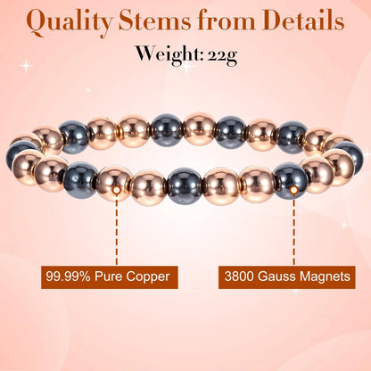 Copper Bracelet for Women and Men - Hematite Beaded Stretch Bracelet