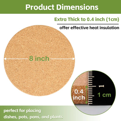 Set of 4 Cork Trivets for Kitchen Use (8 Inch Round)