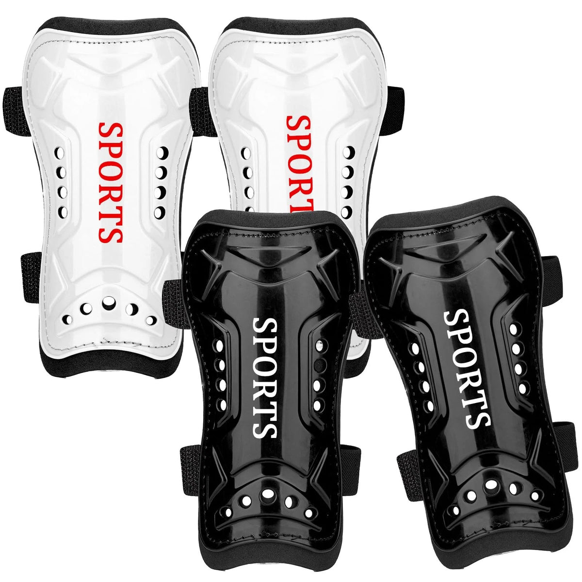 2X Soccer Shin Guards for Medium (3'9"-4'5" Tall) - Black & White