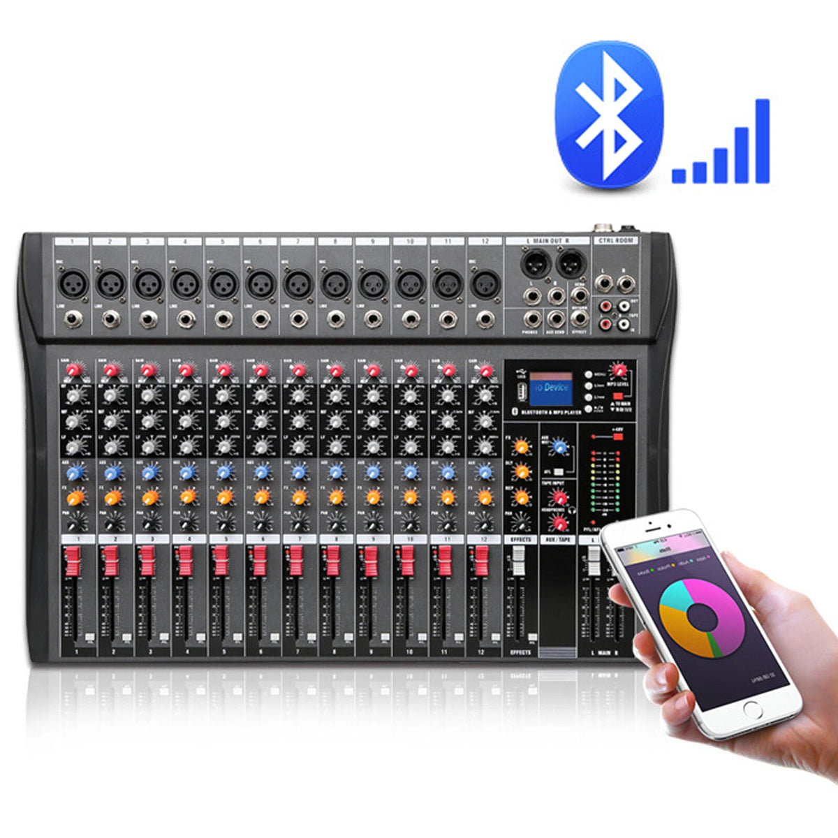 12-Channel USB Bluetooth Live Studio Audio Mixer Console