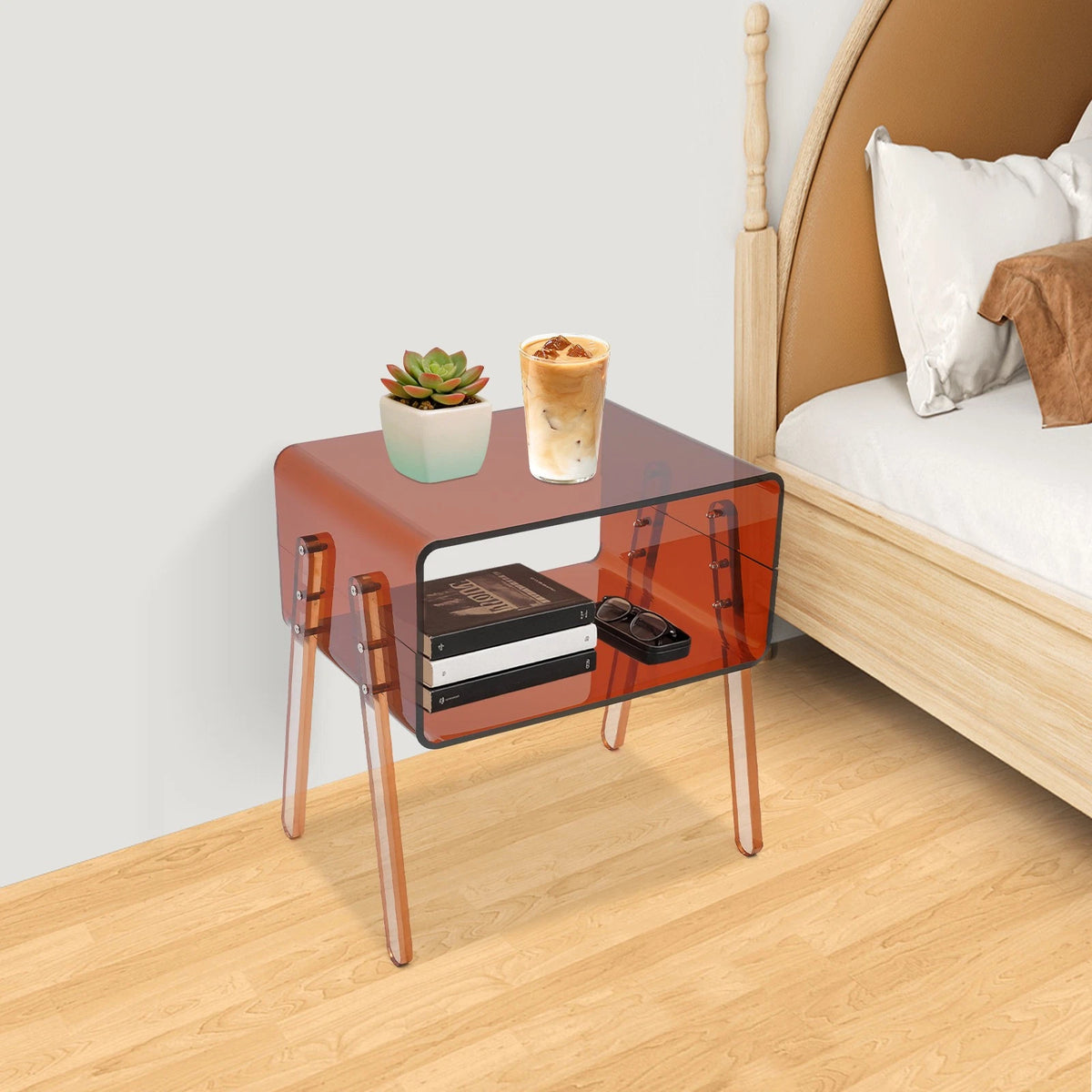 Acrylic Side Table for Small Spaces (2-Tier, Brown)