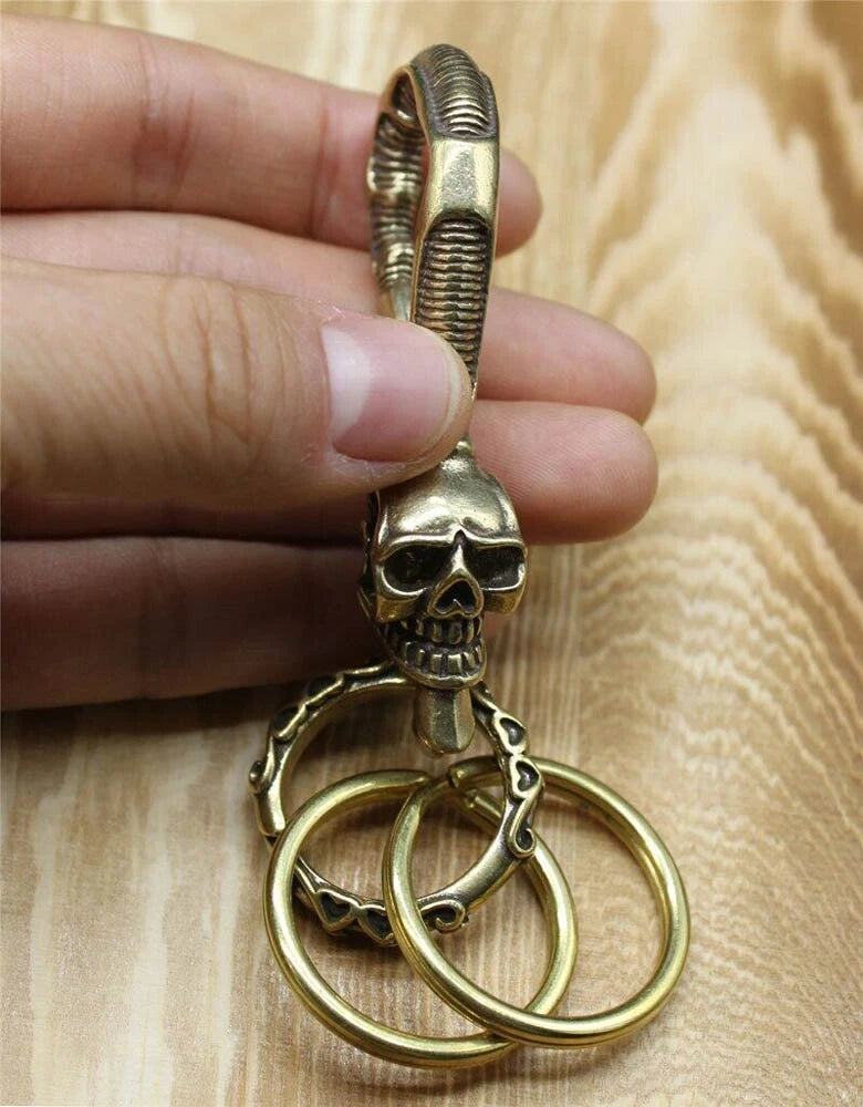Solid Brass Skull Keychain Clip for EDC Use