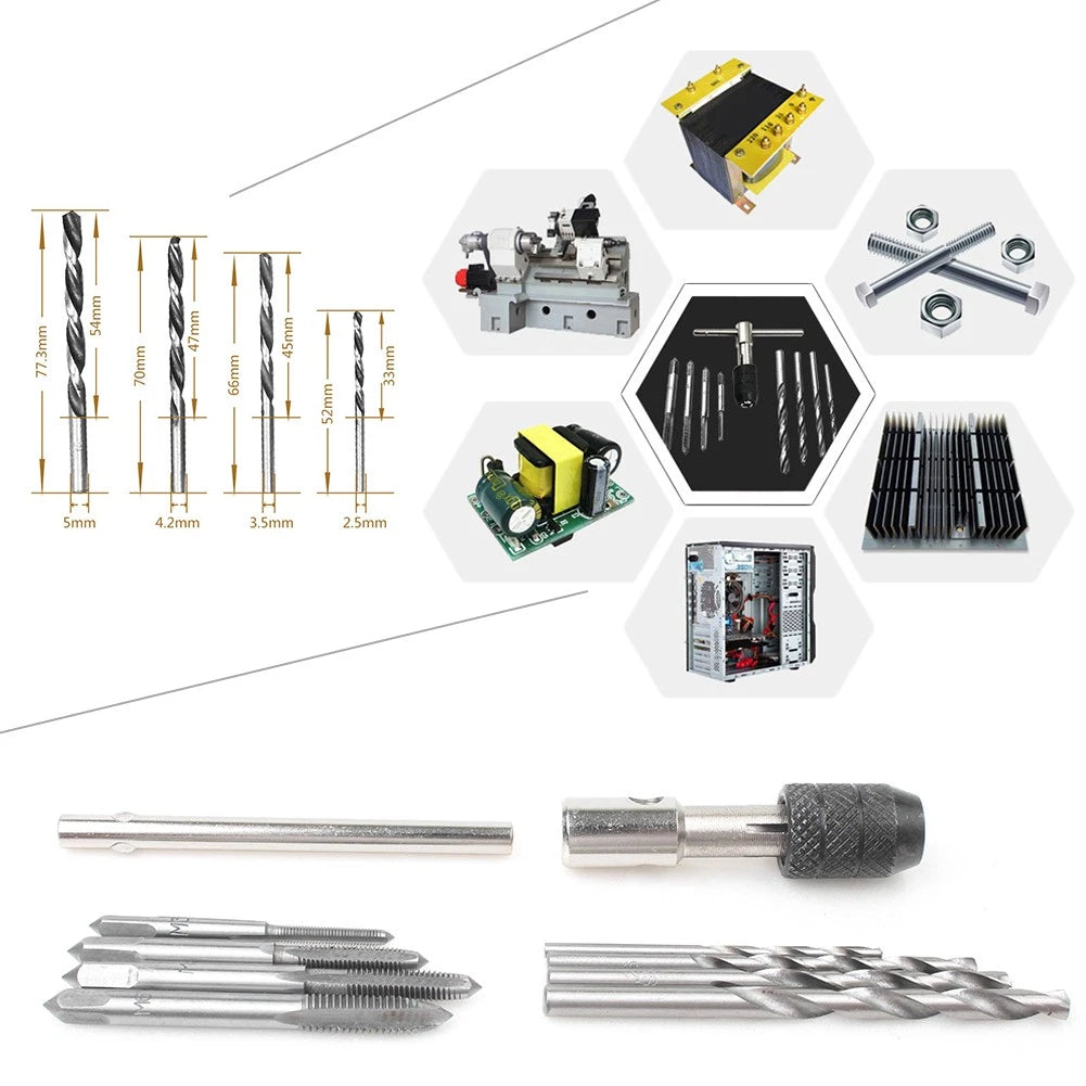 9pcs M3-M6 Machine Screw Tap & Reamer Set with T-Handle Wrench