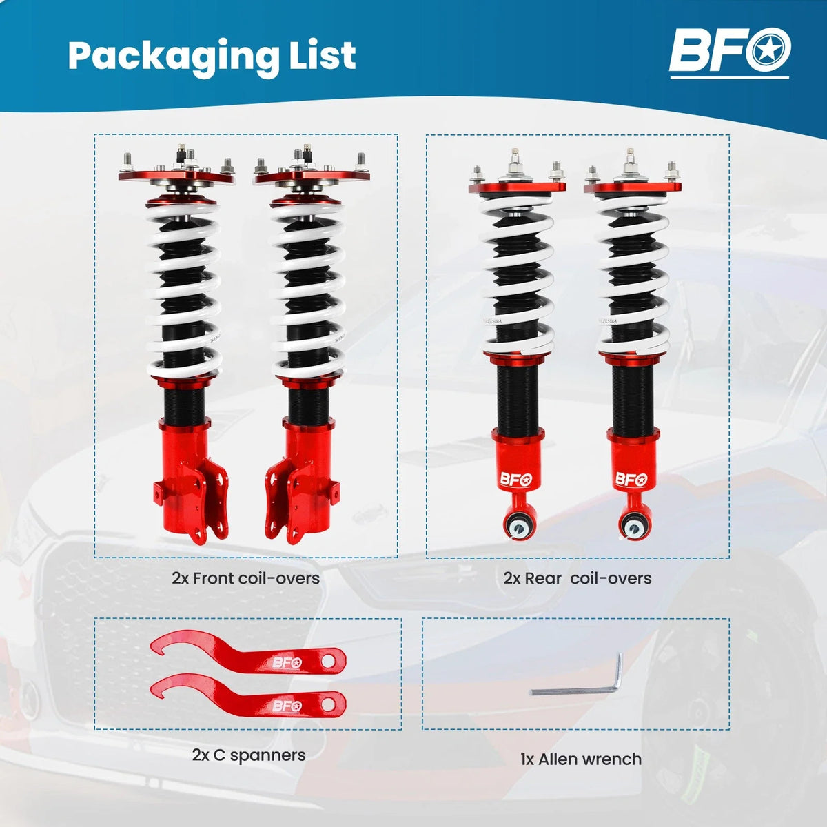 24 Step Adjustable Damper Kit - BFO Coilovers for Subaru Forester 09-13