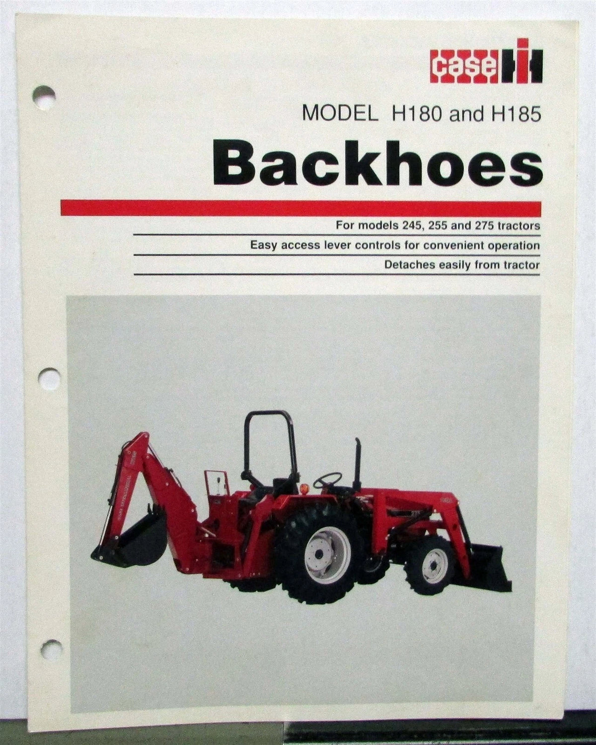 Backhoe Specs Brochure for Case International Harvester H180 H185 (1980s)