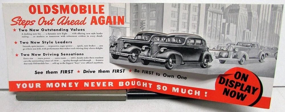 Pop Up Die Cut Mailer for 1938 Oldsmobile Six & Eight