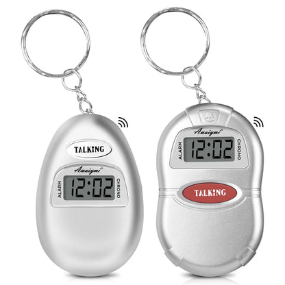 2X Talking Clock Keychain Alarm for Blind (Small, Silver)