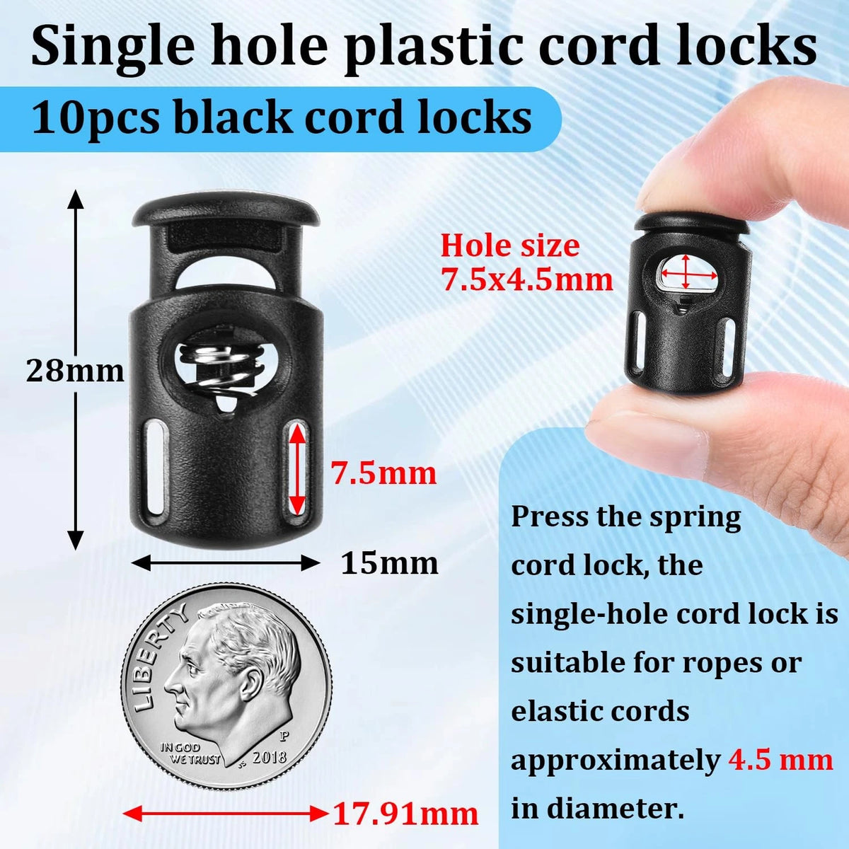 10pcs Paracord Cord Locks for Drawstring (Plastic Lock Black)
