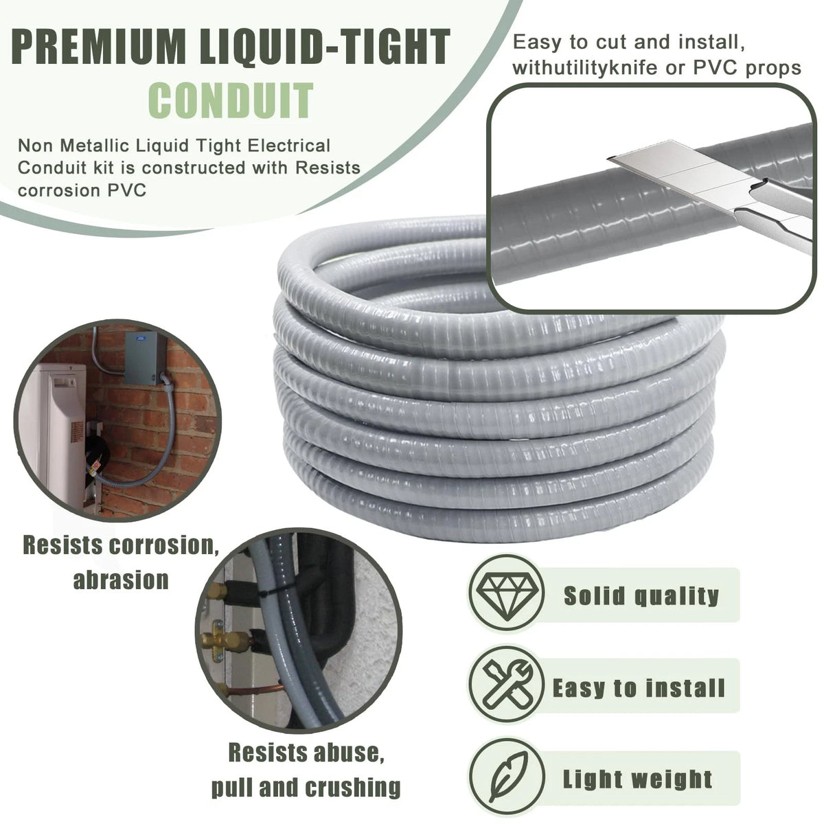 1" Non-Metallic Liquid-Tight Conduit Kit for Various Applications (25FT)