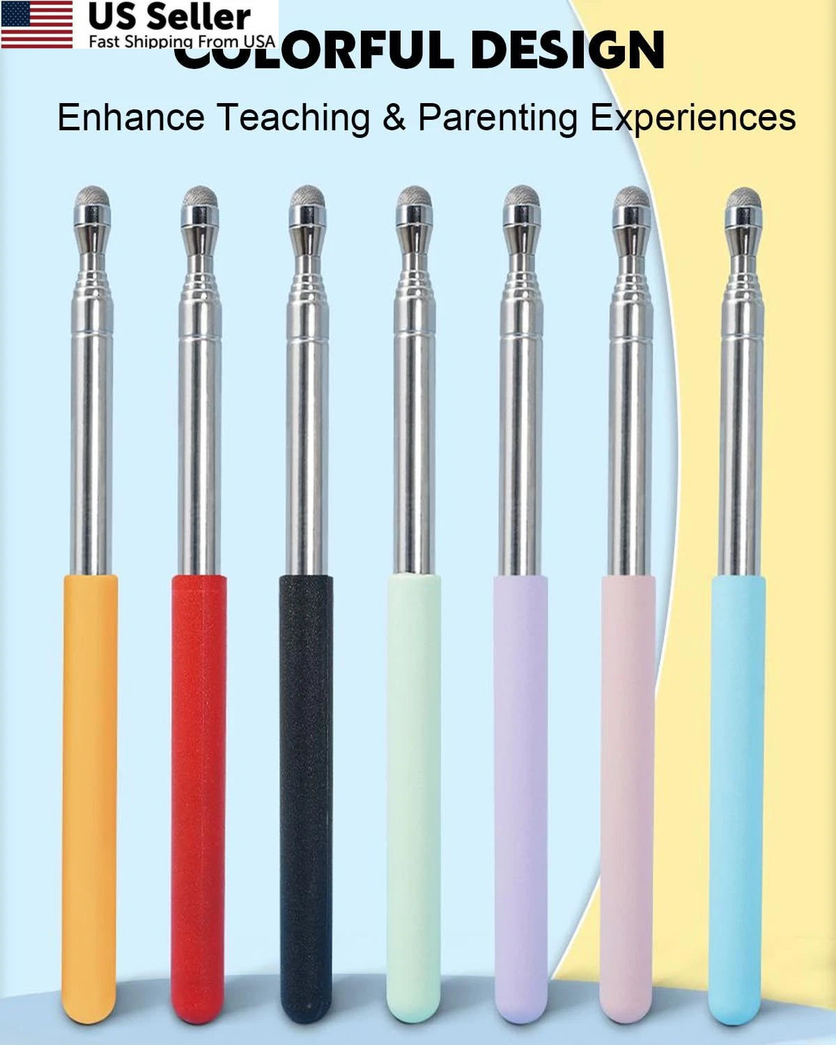 2X Telescoping Pointer Stick for Classroom Teacher Kids (Pink, Purple)