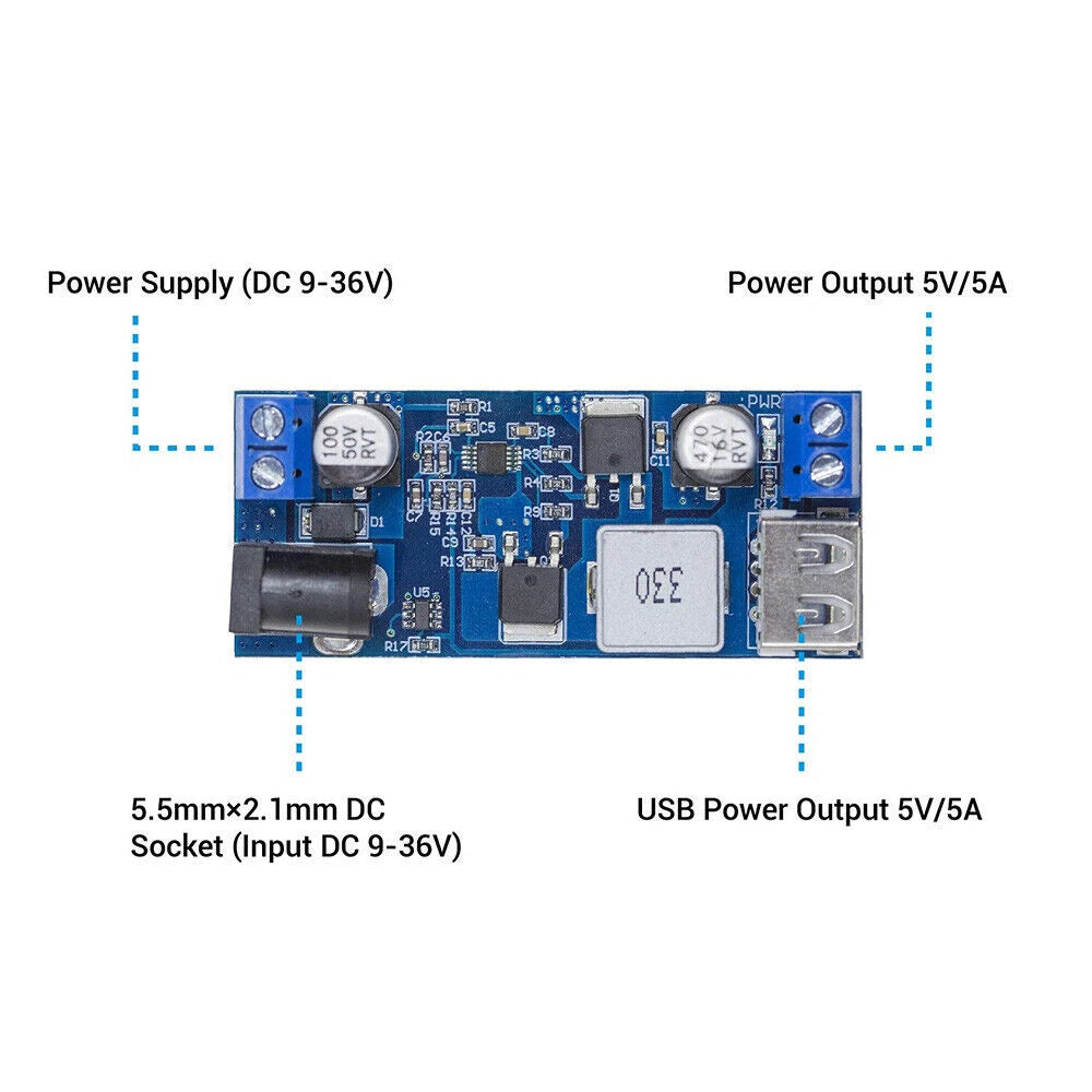 8 Packs 24V/12V to 5V 5A Power Module DC-DC Step-Down Converter